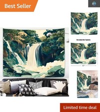 Serene Waterfall Green Forest Tapestry Japanese Nature-Inspired Wall Decor