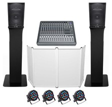 DJ Package w/ 2 JBL JRX215 2000w 15" Speakers Mixer Totem Style Stands Facade