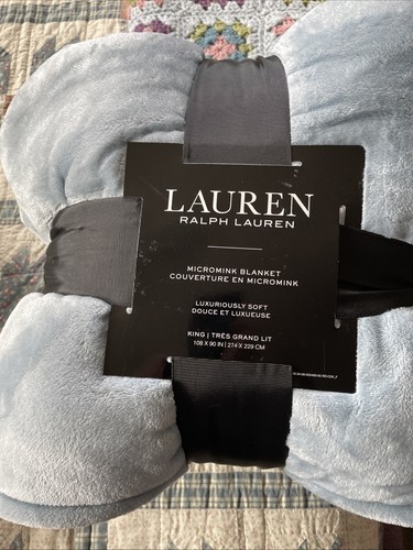 Ralph Lauren Micromink Blanket King Light Blue 108"x 90" Luxuriously Soft