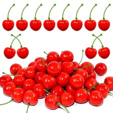 50 Pcs Artificial Cherries Plastic Fake Fruit Models Red Home Kitchen Decor