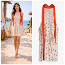 VALENTINO Silk Halter Dress Floral Print Open Scarf Cream Orange IT40 US4 Y2K