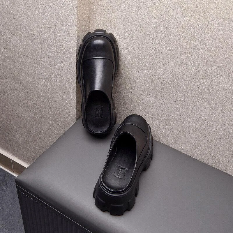 Moda Para hombres Puntera Redonda Cuero Plataforma Zapatillas Informales Fiesta Club Mulas Zapatos Foto 3 de 4