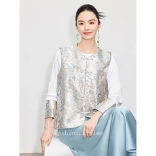 New Retro Chinese Style Jacquard Vest Top Women's Sleeveless Gilet Waistcoats