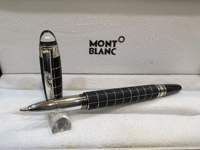 Luxury Montblanc StarWalker Ball Point Pen Black Check Silver Clip Black Ink New