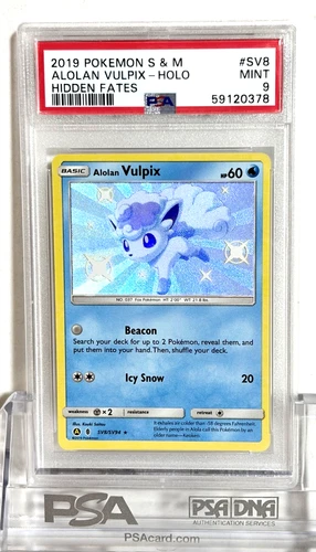 NEW 2019 POKEMON SUN & MOON HIDDEN FATES SV8 ALOLAN VULPIX HOLO RARE SHINY PSA 9