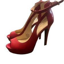 Nine West Womens Red Patent Peep Toe Platform High Heels Size 7 Ankle Strap NEW