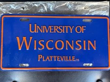 UNIVERSITY OF WISCONSIN PLATTEVILLE COLLEGE LICENSE PLATE BLUE ORANGE