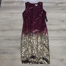 New York & Company Sequin Dress Women’s Burgundy Gold Small Sleeveless Party