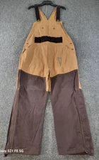 Cabela's Brush Hunting Bib Overalls Mens L Reg/38x26 Brown Canvas Shell Holders