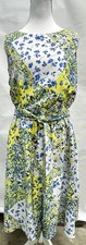 ANNE KLEIN Size 12 Yellow & Blue Dress Floral Feminine Fairy Belted Flattering