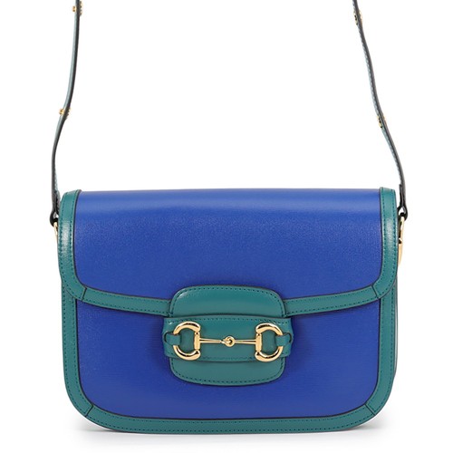 GUCCI Horsebit1955 Shoulder Bag Size Small Leather Blue/Turquoise 602204 1DB...