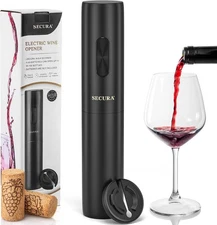 Secura Electric Wine Opener with Foil Cutter, Battery Operated Automatic Wine Bo