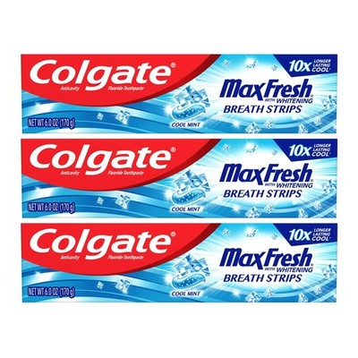 Colgate MaxFresh Toothpaste with Breath Strips Cool Mint 6.0oz (Lot of 3)