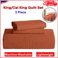 King/Cal King Quilt Set Burnt Orange, Ultrasonic Embossed Bedspread, Lightweight