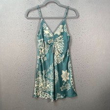 Zara Green Cream Floral Print Mini Slip Dress w/ Adjustable Straps Ruched