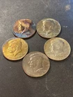 Lot Of 5 Kennedy Halves, Random Years With Rainbow Tone.