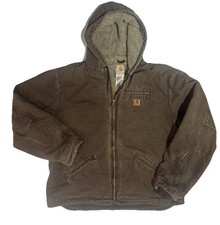 Carhartt J141 Sandstone Sierra Sherpa Lined Hooded Distressed Jacket 3XL Y2K