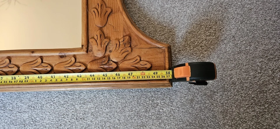 Antique Ornate Large Over Mantle Arched Carved Vanity Mirror Half OVAL - Image 2 of 3