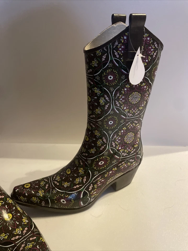 Botas de Lluvia Corkys Paisley Vaquera Occidental 6 Marrón Con Rosa, Púrpura Y Amarillo Foto 4 de 4