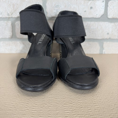 Sorel Nadia Block Heel Sandals Women's 7.5 Black Leather Chunky Heel Non Slip - Picture 2 of 9