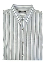 Theory Mens Vetiver Gray Scholar Stripe Rammy Button Down Shirt, L Large 3210-9