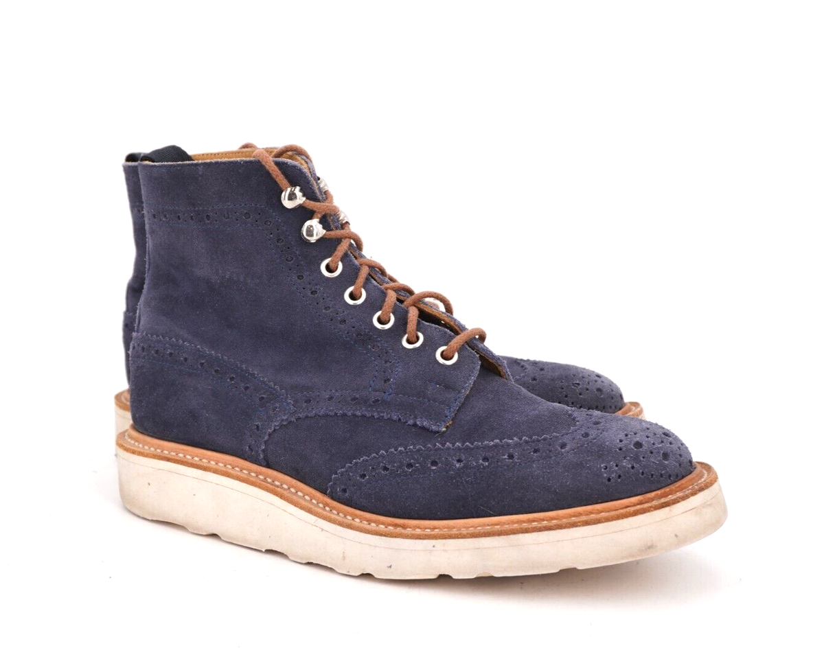 $589 | TRICKERS UK 7 US 8 D WING TIP STOW BOOT NAVY SUEDE VIBRAM 