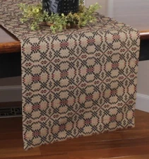 Primitive Colonial Farmhouse Kendall Jacquard Black Table Runner 14" x 36" NEW