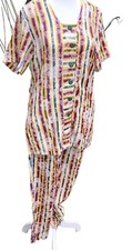 Vtg 60s 70s R M ORIGINALS Women's Pants Tunic Set Striped Floral Mod USA S M