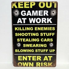 Keep Out Gamer Funny Gaming Rustic Vintage Metal Tin Signs Man Cave Garage