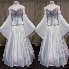 Vintage 1950S Satin Wedding Dresses Detachable Flared Sleeve Celtic Bridal Gowns