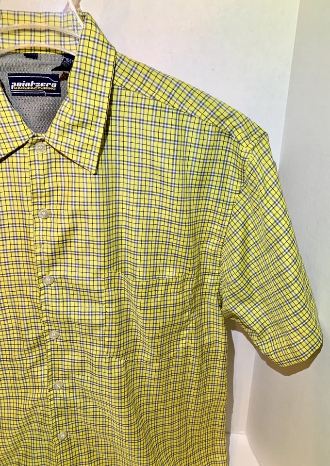 Camisa Point Zero Manufacturing Para Hombres Amarilla A Cuadros Manga Corta Abotonada Grande Foto 3 de 4