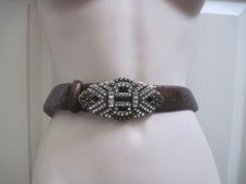 Steve Madden Women's M Brown Leather Belt Faux Reptile Print Rhinestone Buckle