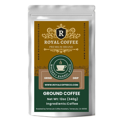 Royal Whiskey Barrel Aged Freshly Roasted Single Origin Coffee, (Whiskey Barrel