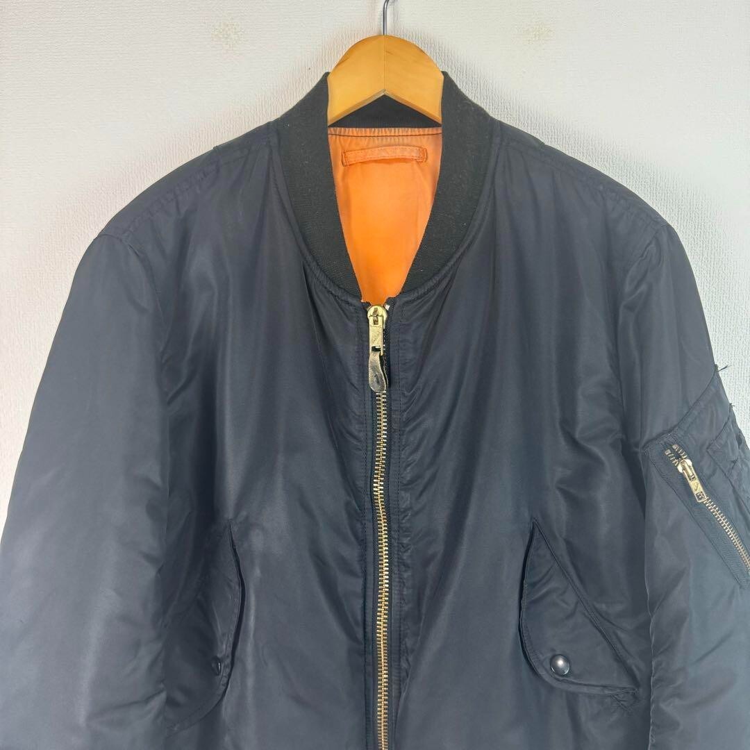 90s Vintage MA-1 Bomber Jacket Blouson Full zip Black Orange