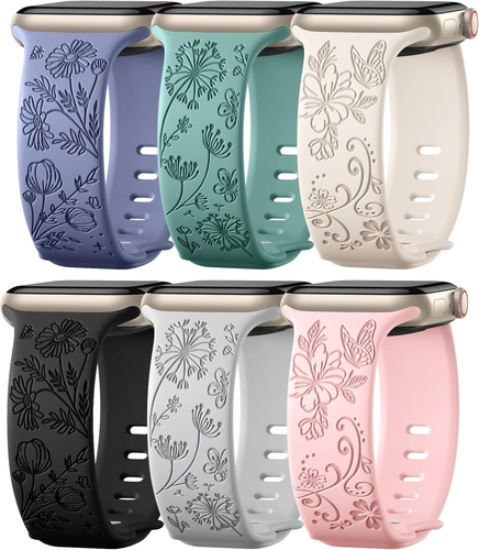 Cute Floral Engraved Band Compatible with Apple Watch Bands Women 40Mm 44Mm 38Mm