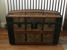 Antique Victorian Steamer Trunk Dome Top Original Insert Wood Embossed Metal 