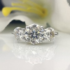 3 CT Round Diamond Three Stone Engagement Ring 14k White Gold Over Size J-T