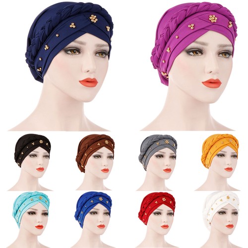Women Ladies Slouchy Baggy Hats Beaded Turban Hat Stretchy Hair Head Wrap Cap