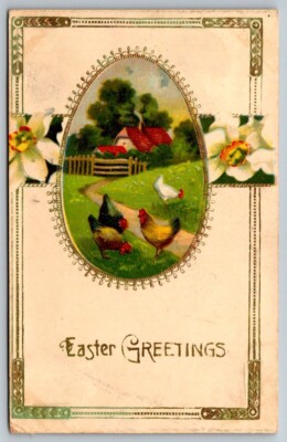 Easter Greetings  Chickens   Postcard