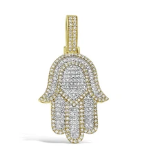 1.85 Cttw Round Diamond Hamsa Charm Pendant 10k Yellow Gold 1.8 inch