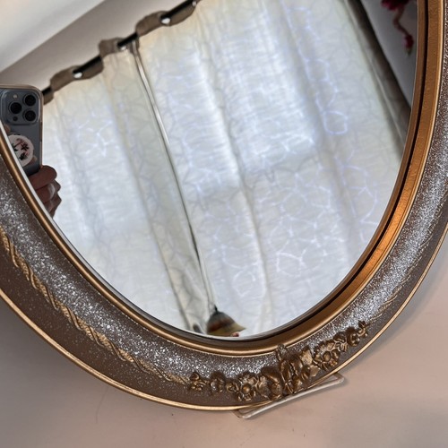Vintage Home Interior Plastic Oval Mirror w/ Ornate 3-D Flowers Frame Cottage - Picture 7 of 9
