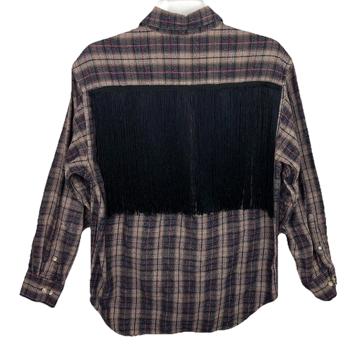 Banana Republic Flannel Shirt Mens S Brown Black Cowboy Rodeo Fringe Back Untuck - Bild 1 von 8