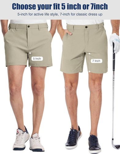 Pantalones cortos de golf chinos ligeros elásticos híbridos de secado rápido de 7"" con frente plano para hombre - Imagen 20 de 47
