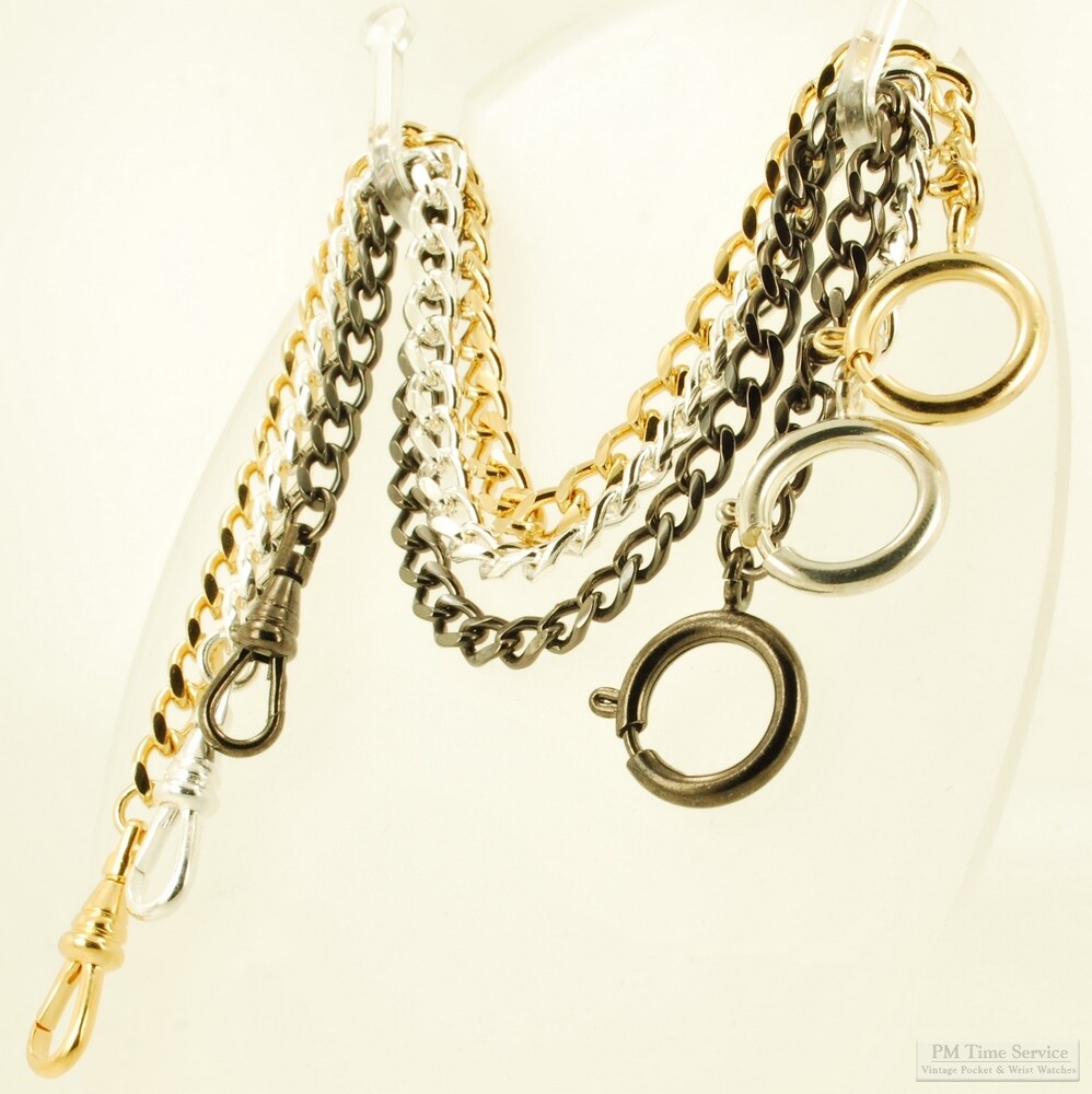 Straight pocket watch chain w/ a large spring ring; various finish