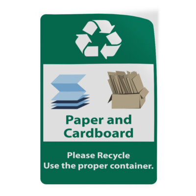 Vertical Vinyl Stickers Paper and Cardboard Please Recycle Use Proper Container