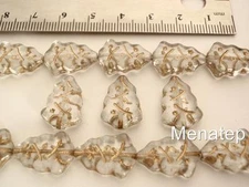 12  17 x 7 mm Czech Glass Christmas Tree Beads: Crystal - Gold Inlay