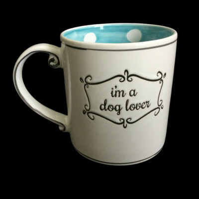 Dog Lover Large Ceramic Coffee Mug 21 oz Blue Polka Dots Cup 