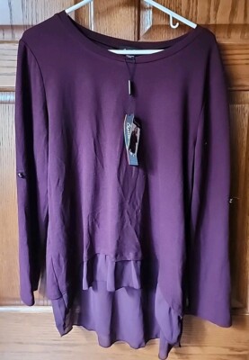 Charlie Paige GiftCraft Womens Sz S/M P/M Plum Purple Top Blouse Long Sleeve NWT