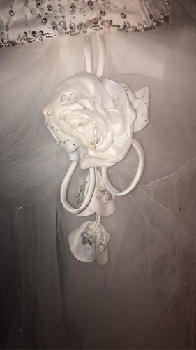 Korsett Rücken Tüll Hochzeitskleid mit Swarovski Zierschleier & Petticoat - Bild 3 von 10
