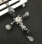 Fashion Black Enamel Opal Crystal Cross Pendant Sweater Necklace